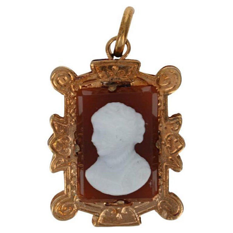 Karneol 
Onyx Kamee-Anhänger im viktorianischen Revival-Stil, 10k Gold, Wendbar