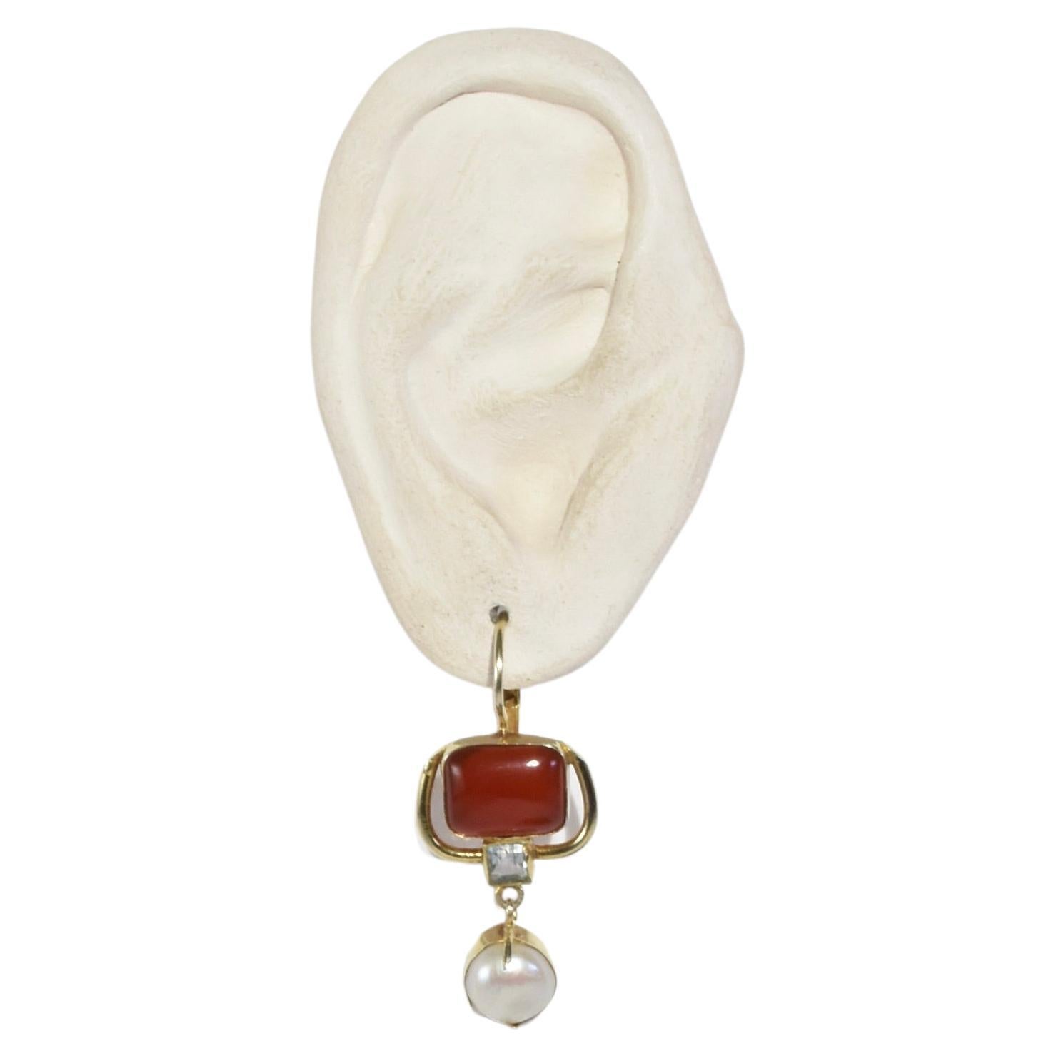 AMULETTE DROP EARRINGS CARNELIAN PINK GOLD