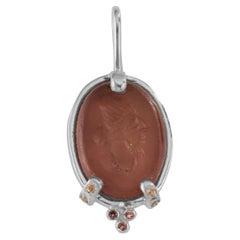 Carnelian Regal Pendant with Sapphire, Sterling Silver