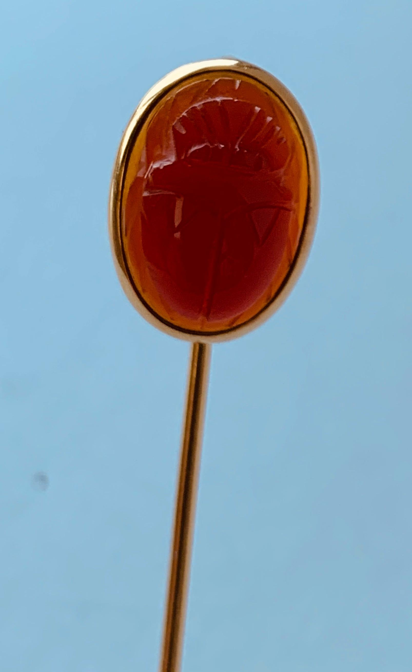 Hand Carved to Resemble an Egyptian Scarab-14k and Carnelian Cabochon Stickpin 2