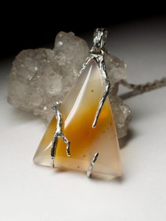 Carnelian Silver Pendant Honey Yellow Orange Gradient Translucent Gemstone