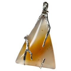 Carnelian Silver Pendant Honey Yellow Orange Gradient Translucent Gemstone 