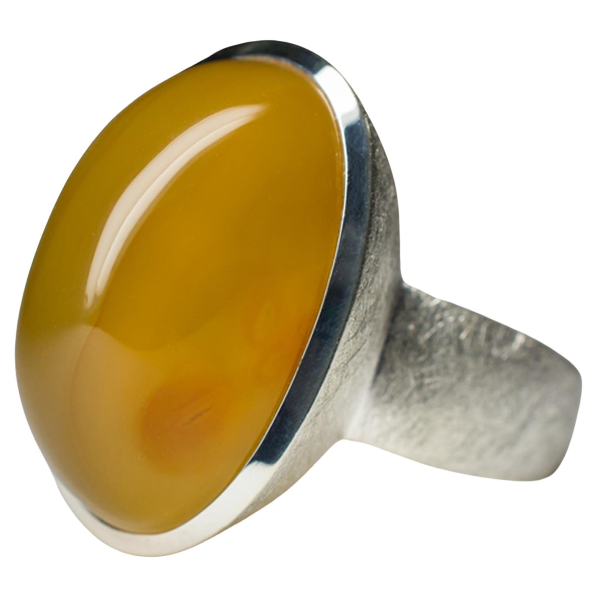 Anello di corniola in argento Unisex Grande dichiarazione regalo Arancione Pietra naturale vintage