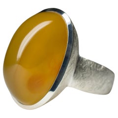 Carnelian Silver Ring Unisex Large Statement gift Orange Natural stone vintage