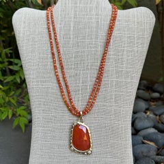 "Habanero" Carnelian Necklace w 14K Gold & Diamond Pendant & 2-Strand Necklace