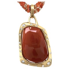 Carnelian Slice "Habanero" Pendant with 0.66cts Diamonds & Two-Strand Necklace