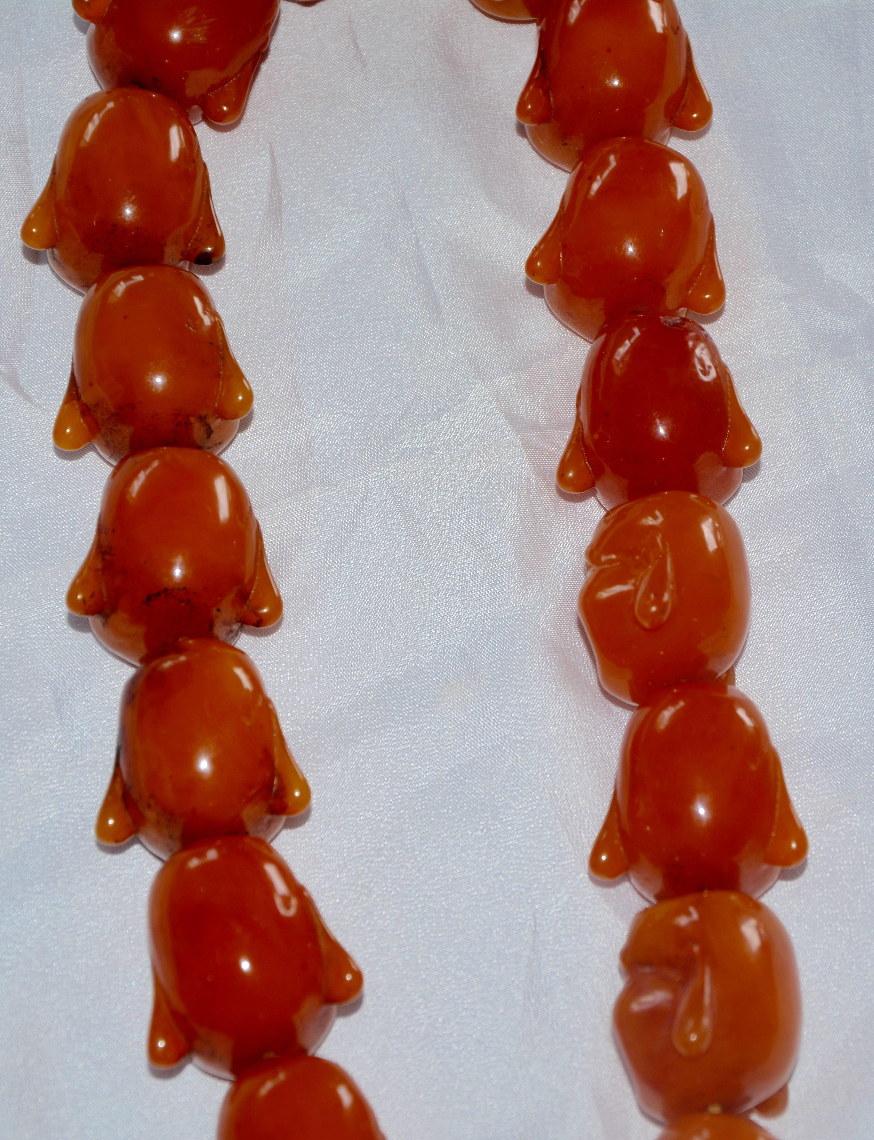 Carnelian Statement Necklace with Smiling Buddha Heads For Sale 2