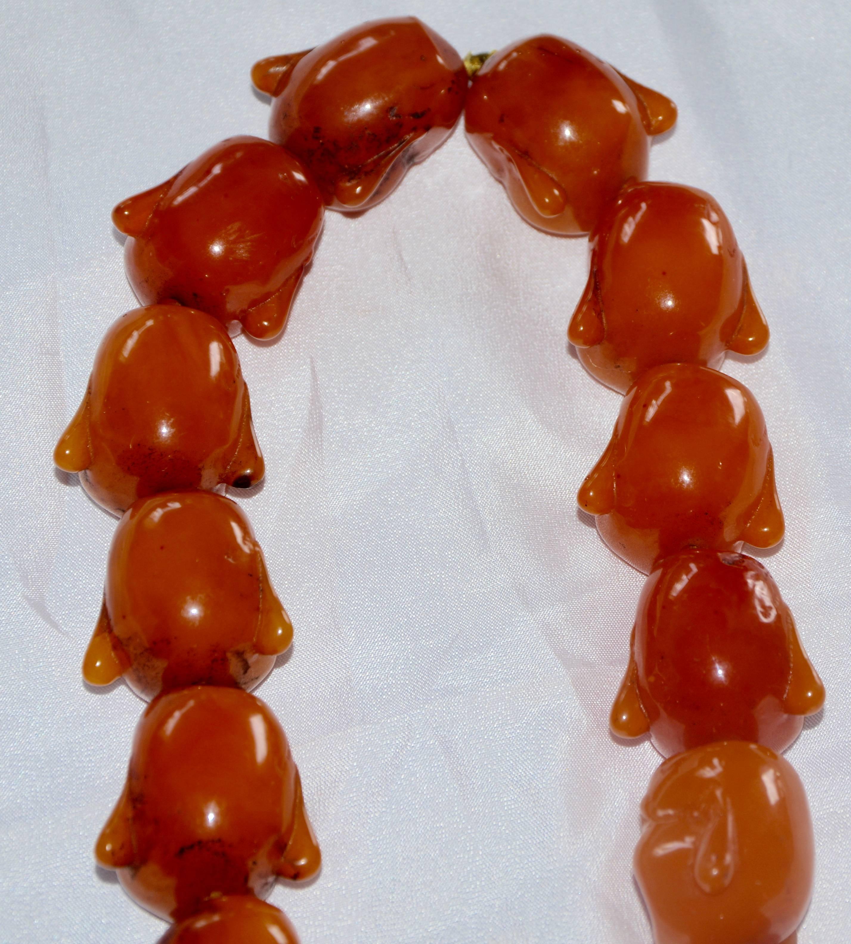 Carnelian Statement Necklace with Smiling Buddha Heads For Sale 3