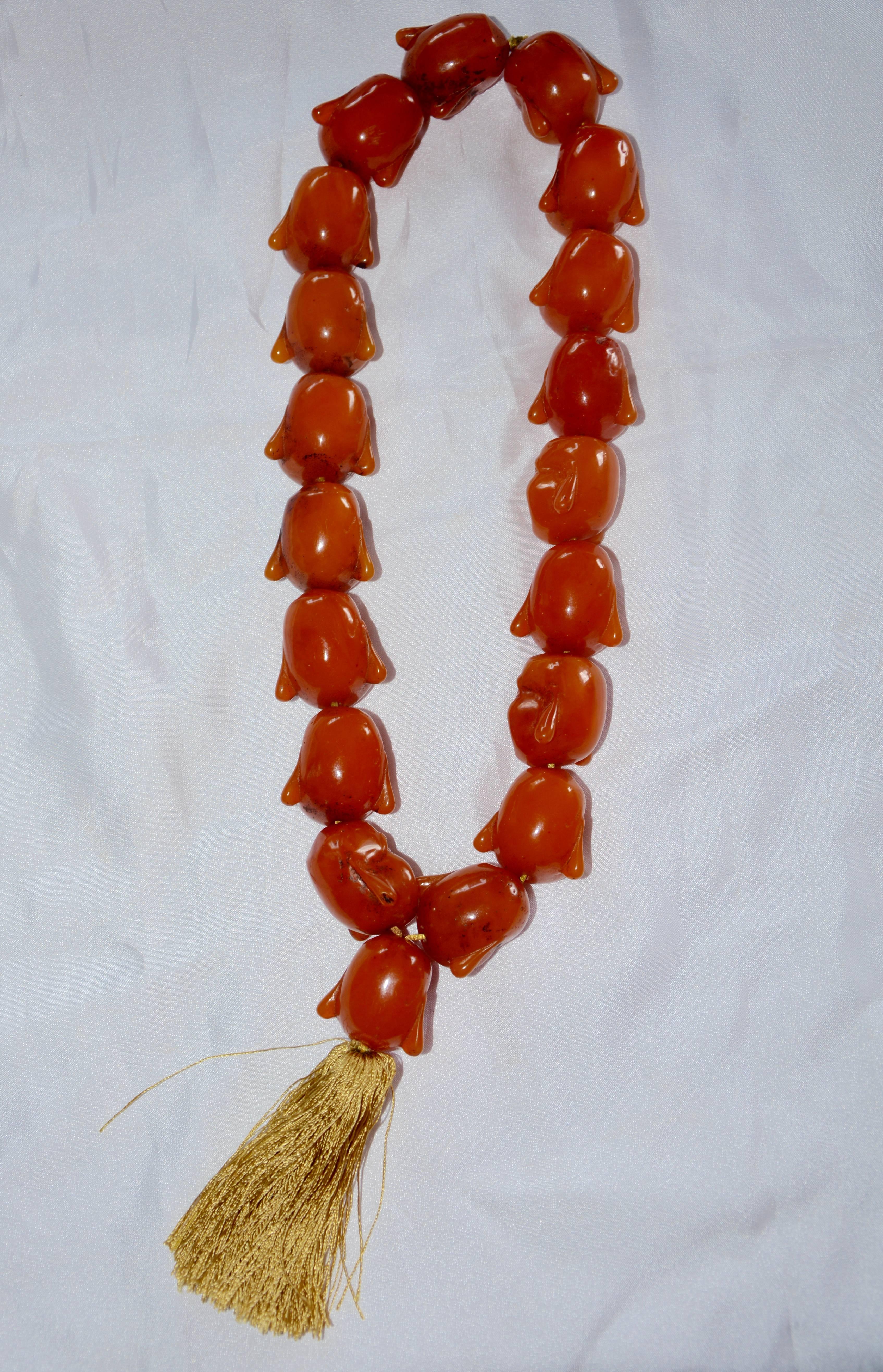 Tibetan Carnelian Statement Necklace with Smiling Buddha Heads For Sale