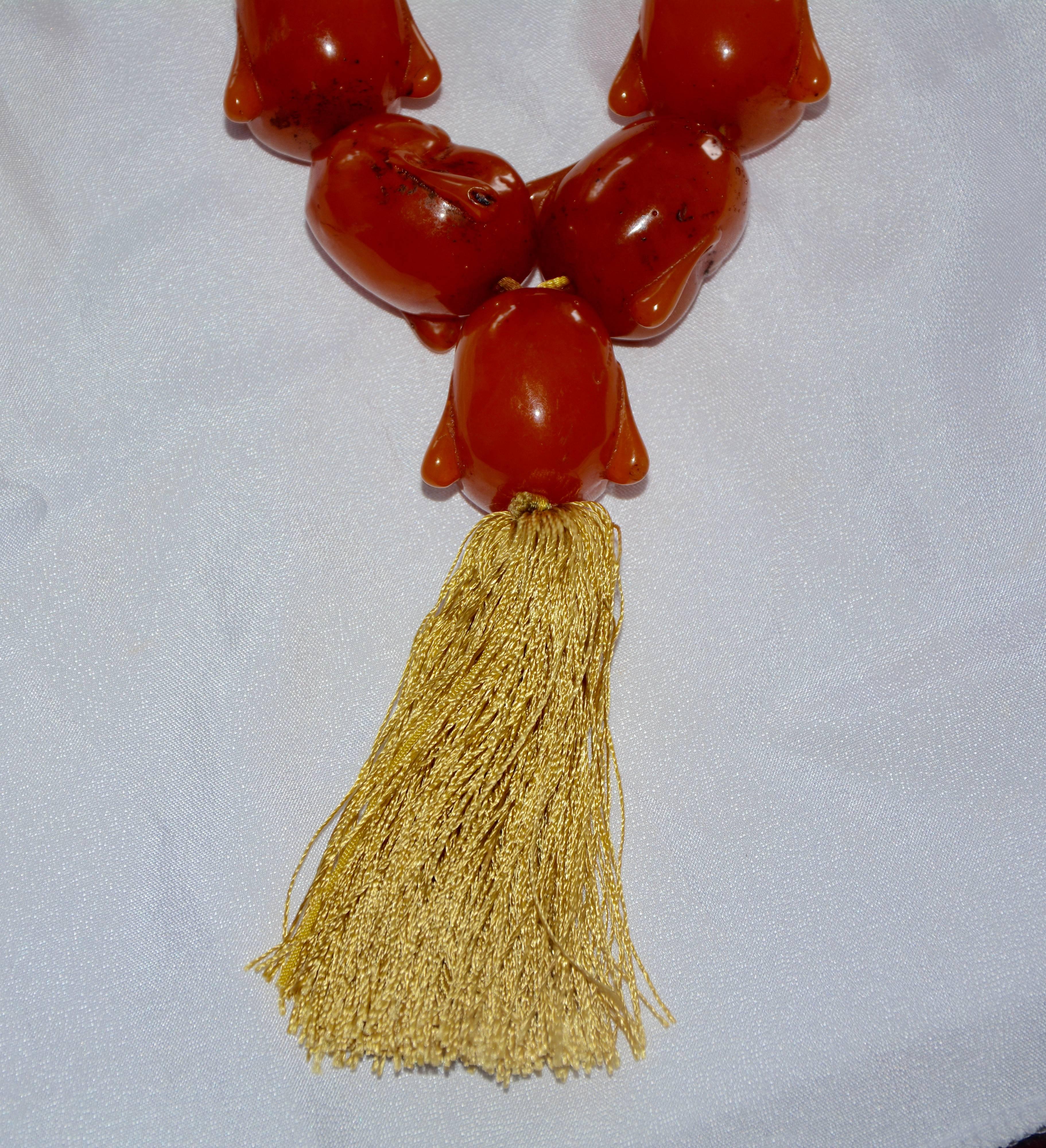 Tibetan Carnelian Statement Necklace with Smiling Buddha Heads For Sale