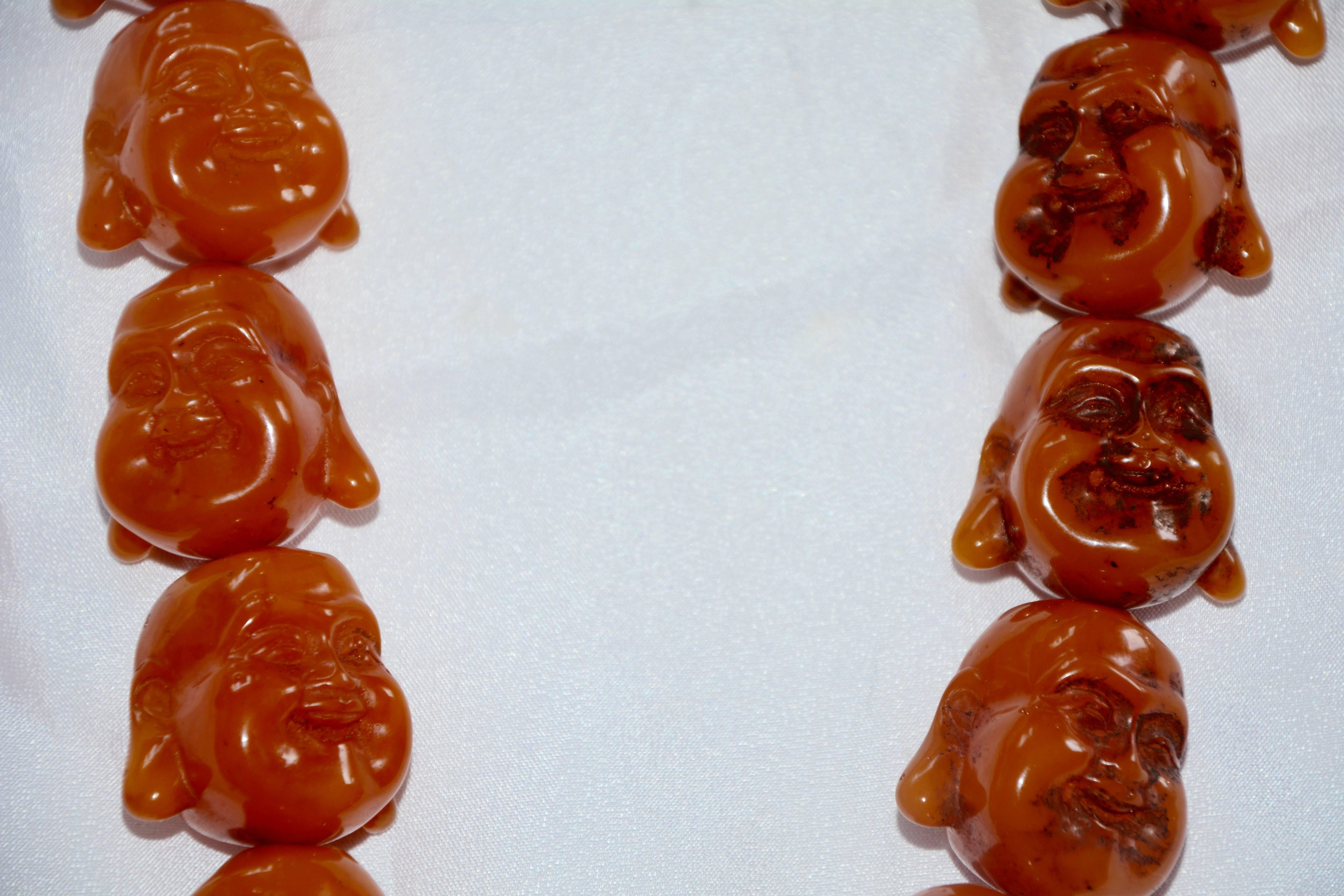 Carnelian Statement Necklace with Smiling Buddha Heads In Good Condition For Sale In Cookeville, TN