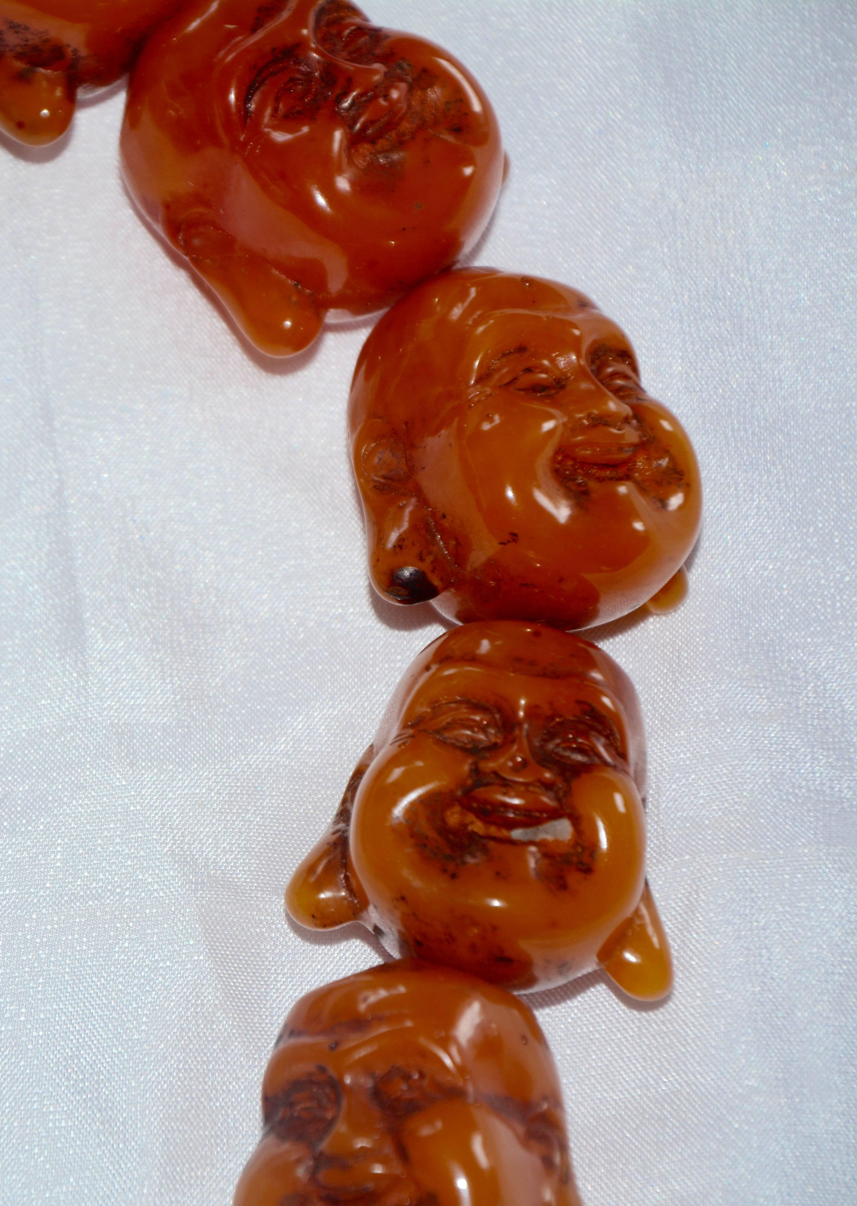 20th Century Carnelian Statement Necklace with Smiling Buddha Heads For Sale