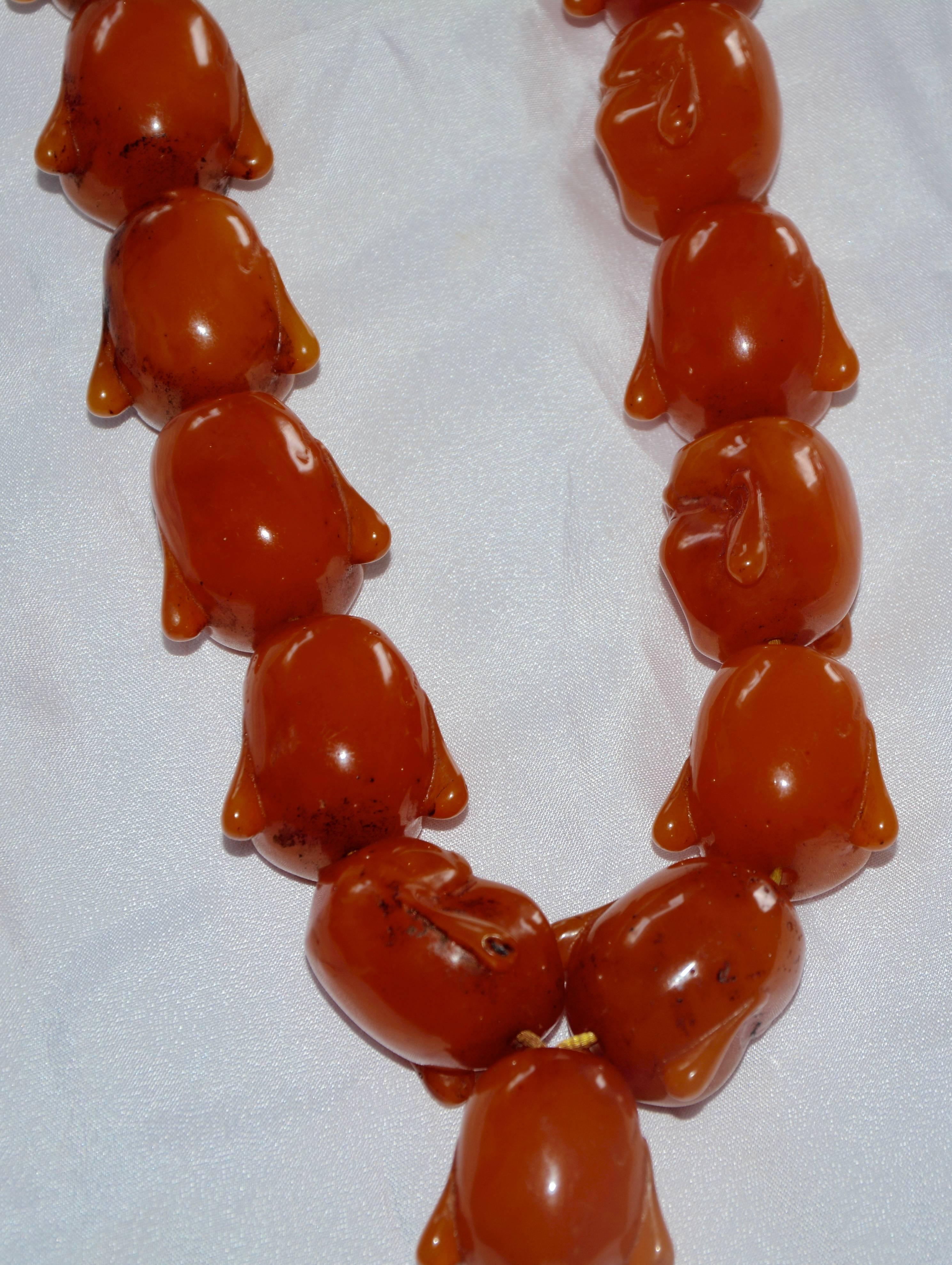 Carnelian Statement Necklace with Smiling Buddha Heads For Sale 1