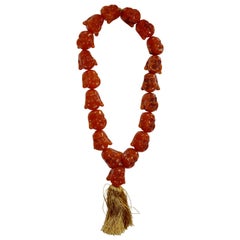 Carnelian Statement Necklace with Smiling Buddha Heads