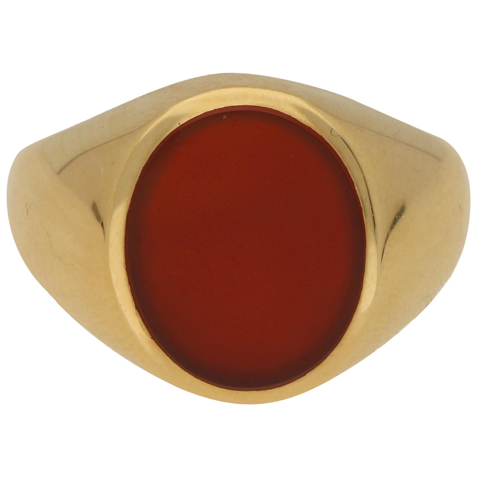 Carnelian Stone Signet Ring Set in 18 Karat Yellow Gold