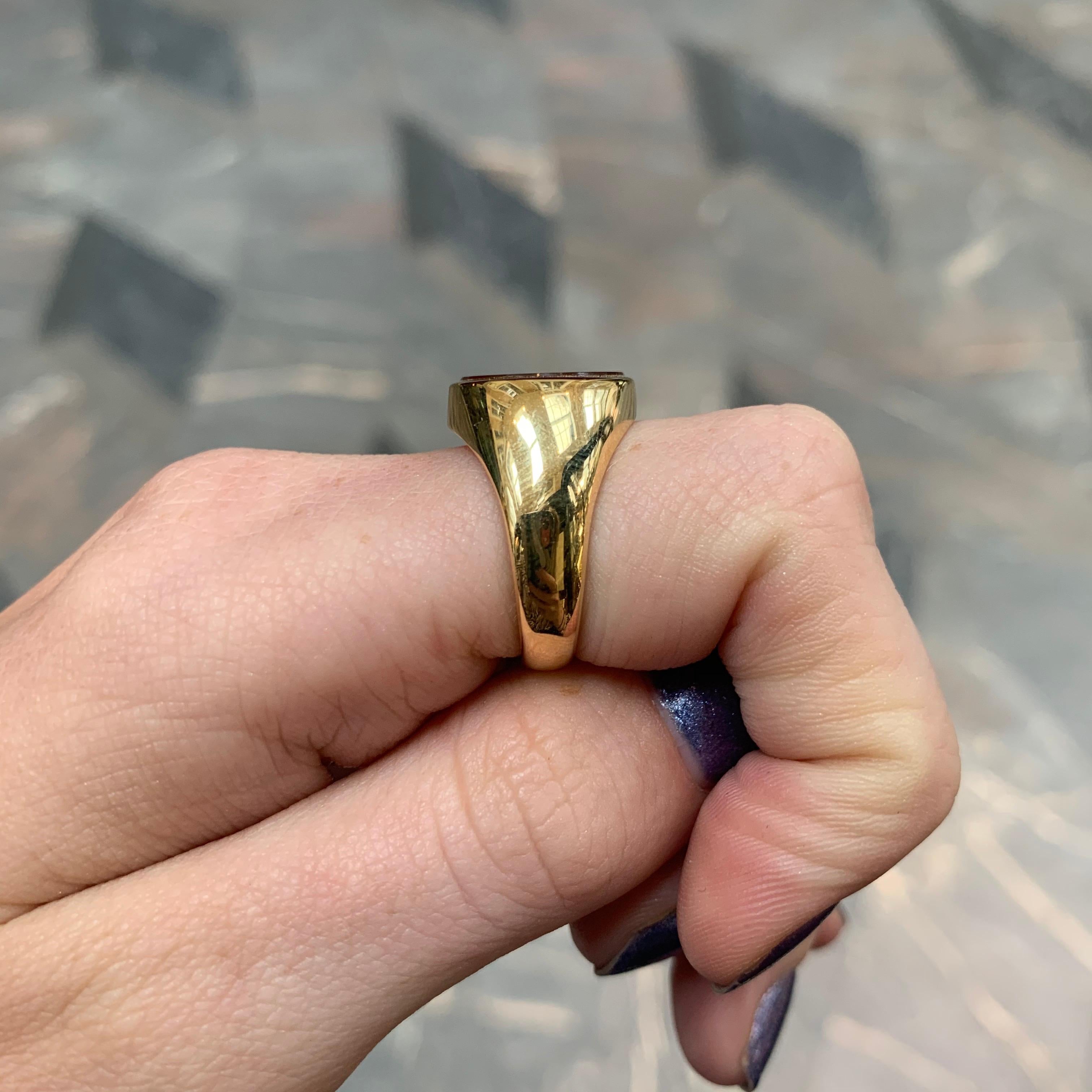 Oval Cut Carnelian Stone Signet Ring Set in 18 Karat Yellow Gold