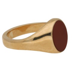 Carnelian Stone Signet Ring Set in 9 Karat Yellow Gold