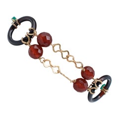 Carnelian, Tourmaline, Emeralds, Onyx, Retrò Bracelet
