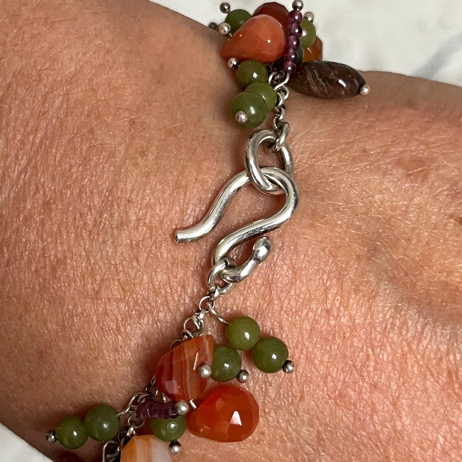 Carnelian Tourmaline Garnet Sterling Silver Beaded Bracelet In New Condition For Sale In Niagara On The Lake, ON