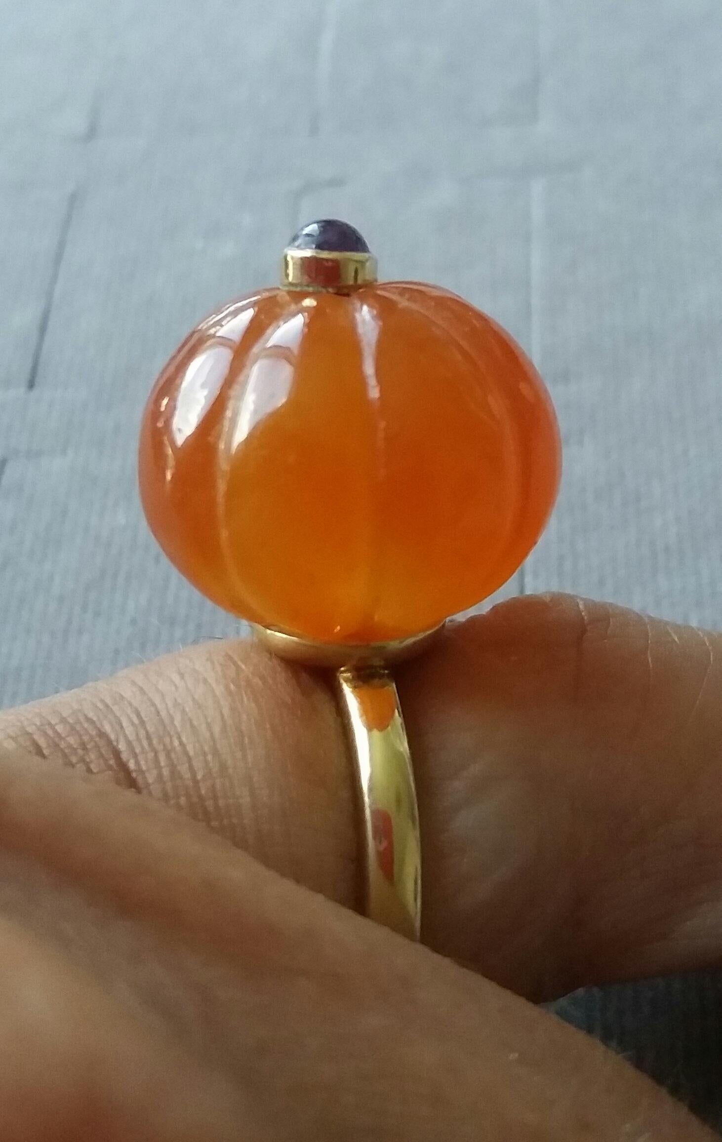 Karneol Turban Mode Ring Amethyst Cabochon 14 Karat Gelbgold (Gemischter Schliff) im Angebot