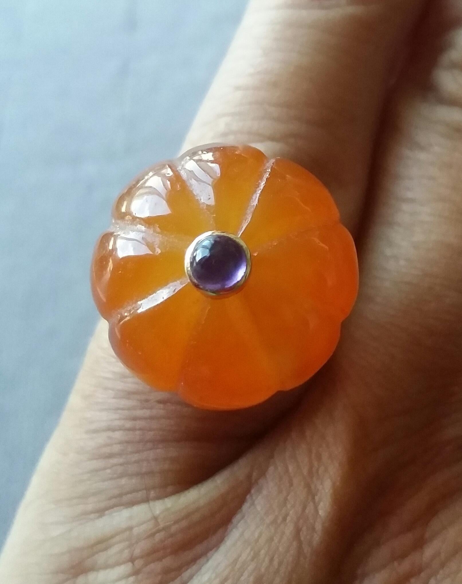 Carnelian Turban Fashion Ring Amethyst Cabochon 14 Karat Yellow Gold In Good Condition For Sale In Bangkok, TH