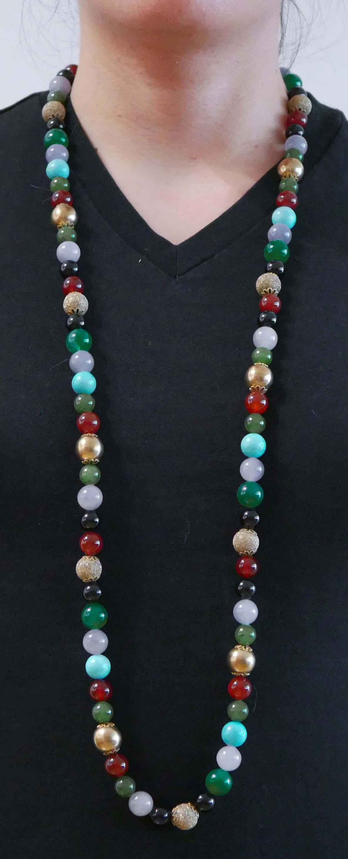 Carnelian, Turquoise, Onyx, Agate, Tourmaline, Rose Gold and Silver Necklace. In Good Condition For Sale In Marcianise, Marcianise (CE)