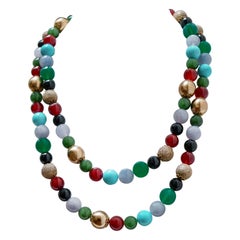Carnelian, Turquoise, Onyx, Agate, Tourmaline, Rose Gold and Silver Necklace.
