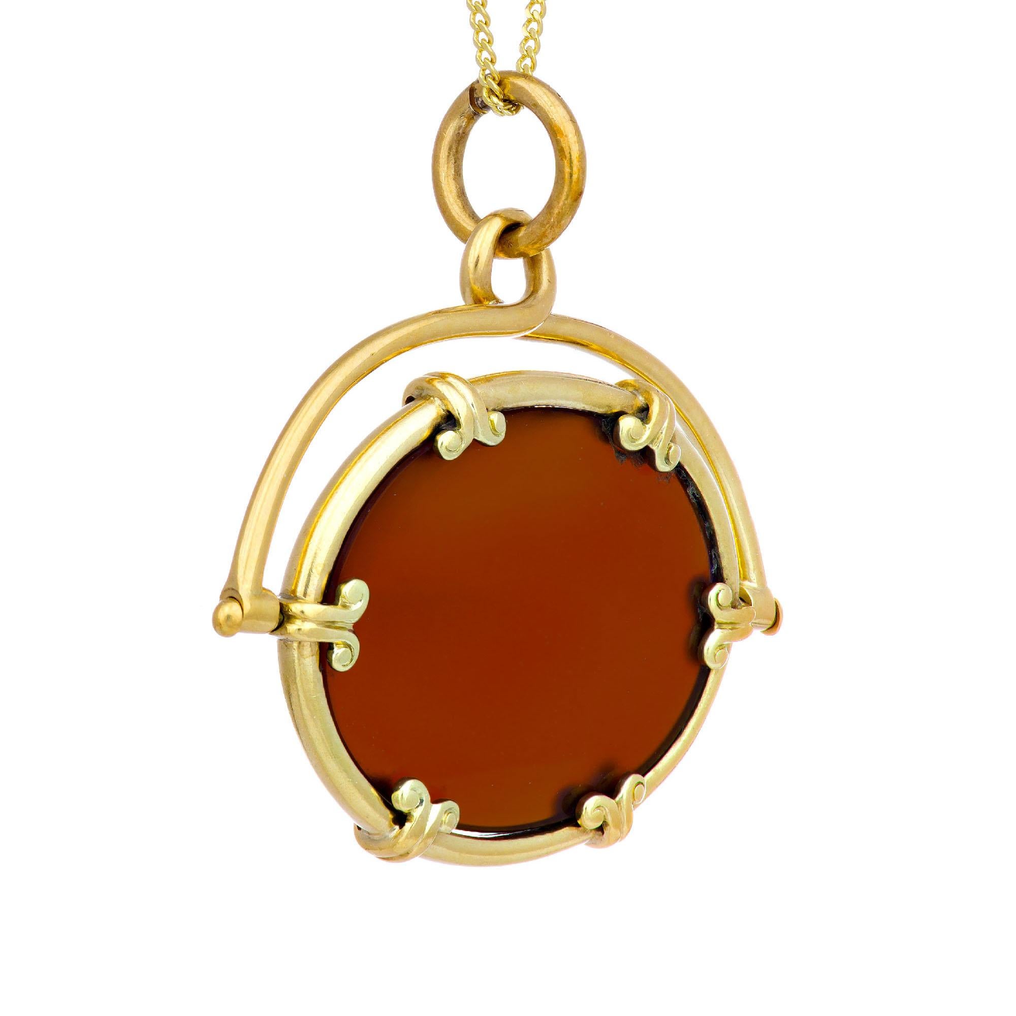 Oval Cut Carnelian Yellow Gold Watch Fob Necklace Pendant For Sale