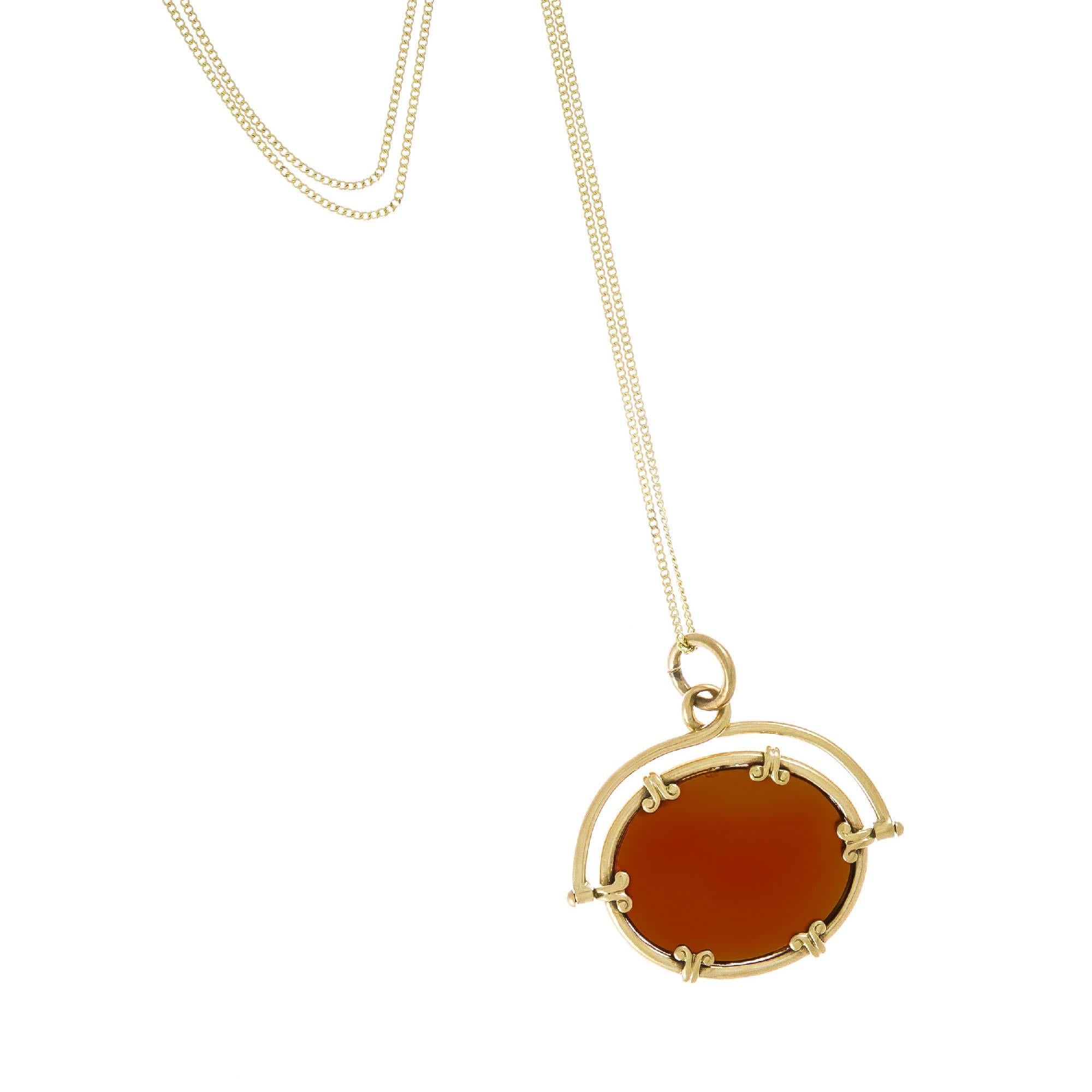 Women's Carnelian Yellow Gold Watch Fob Necklace Pendant For Sale