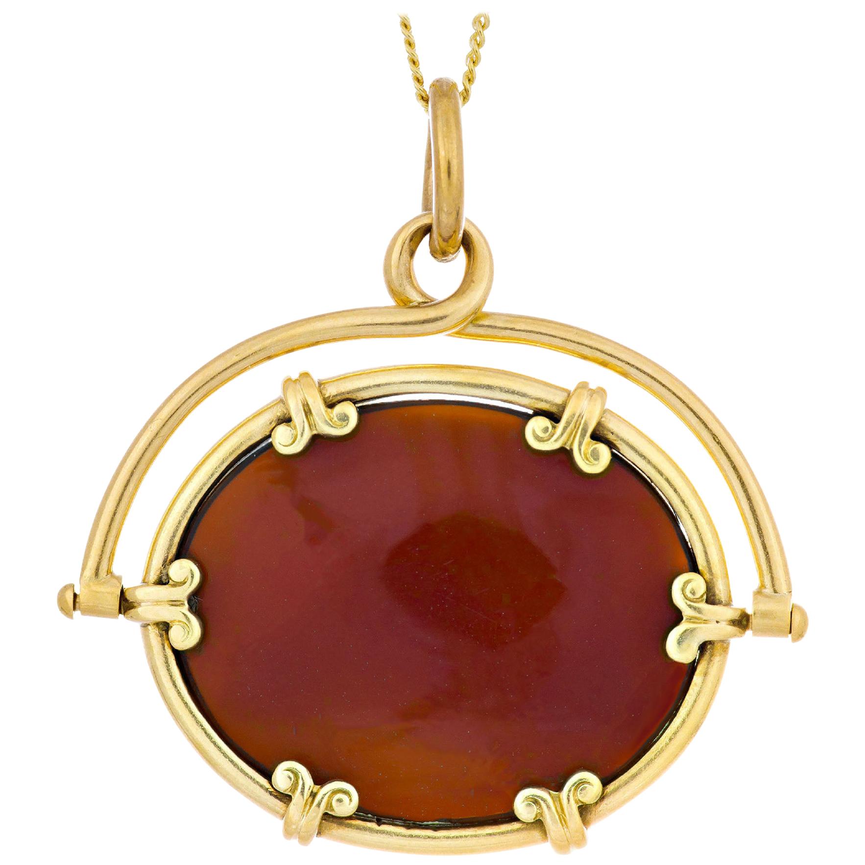 Carnelian Yellow Gold Watch Fob Necklace Pendant