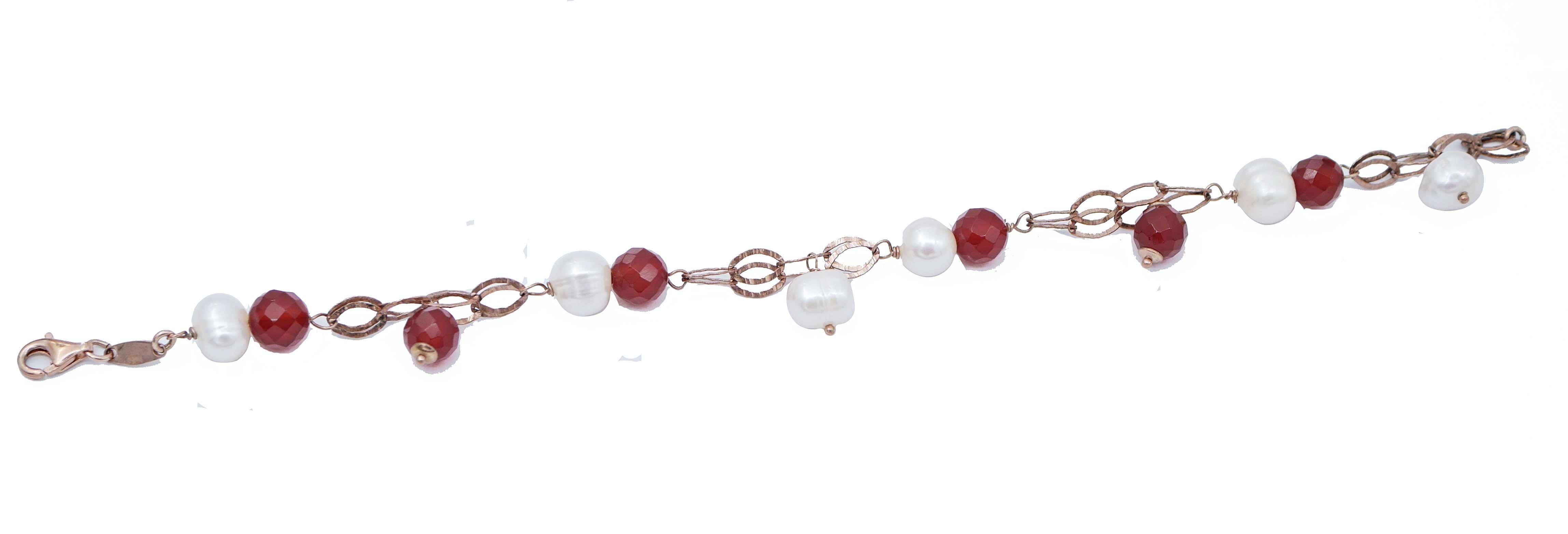 Retro Carnelian, Pearls, Retrò Bracelet For Sale