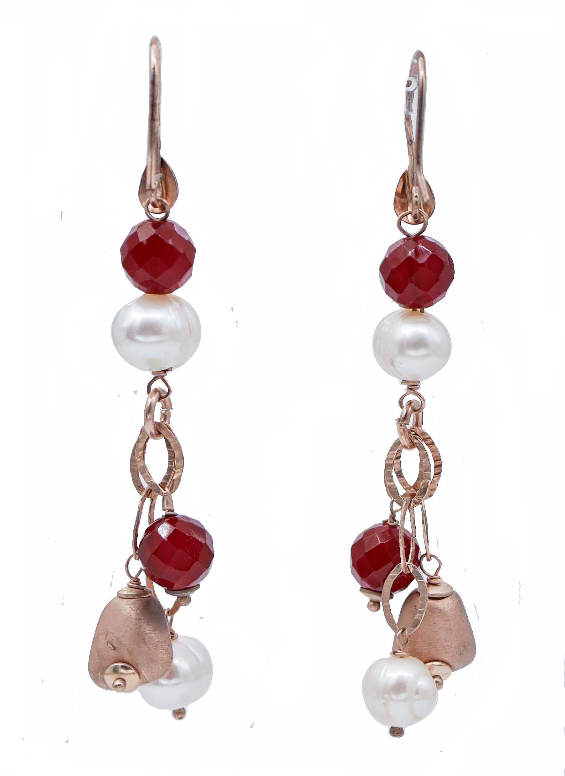 Retro Carnelian, Pearls, Retrò Dangle Earrings For Sale