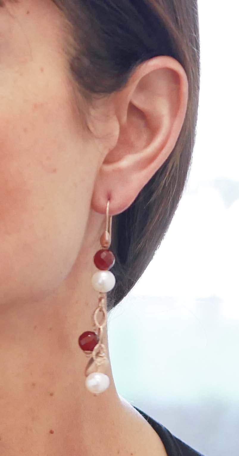 Carnelian, Pearls, Retrò Dangle Earrings In Good Condition For Sale In Marcianise, Marcianise (CE)
