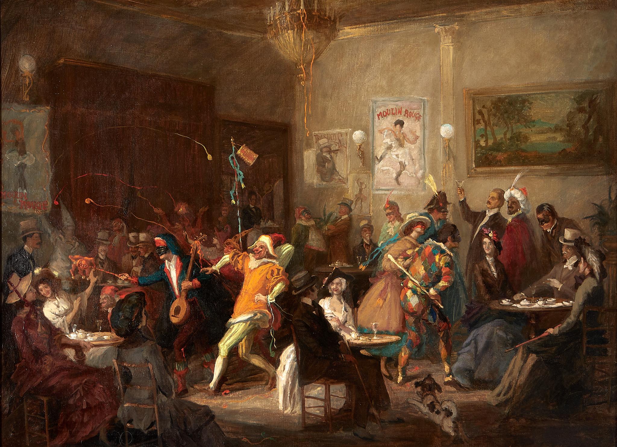 Beaux Arts Carnival evening scene in a study in Montmartre in the style of Abel Truch. For Sale