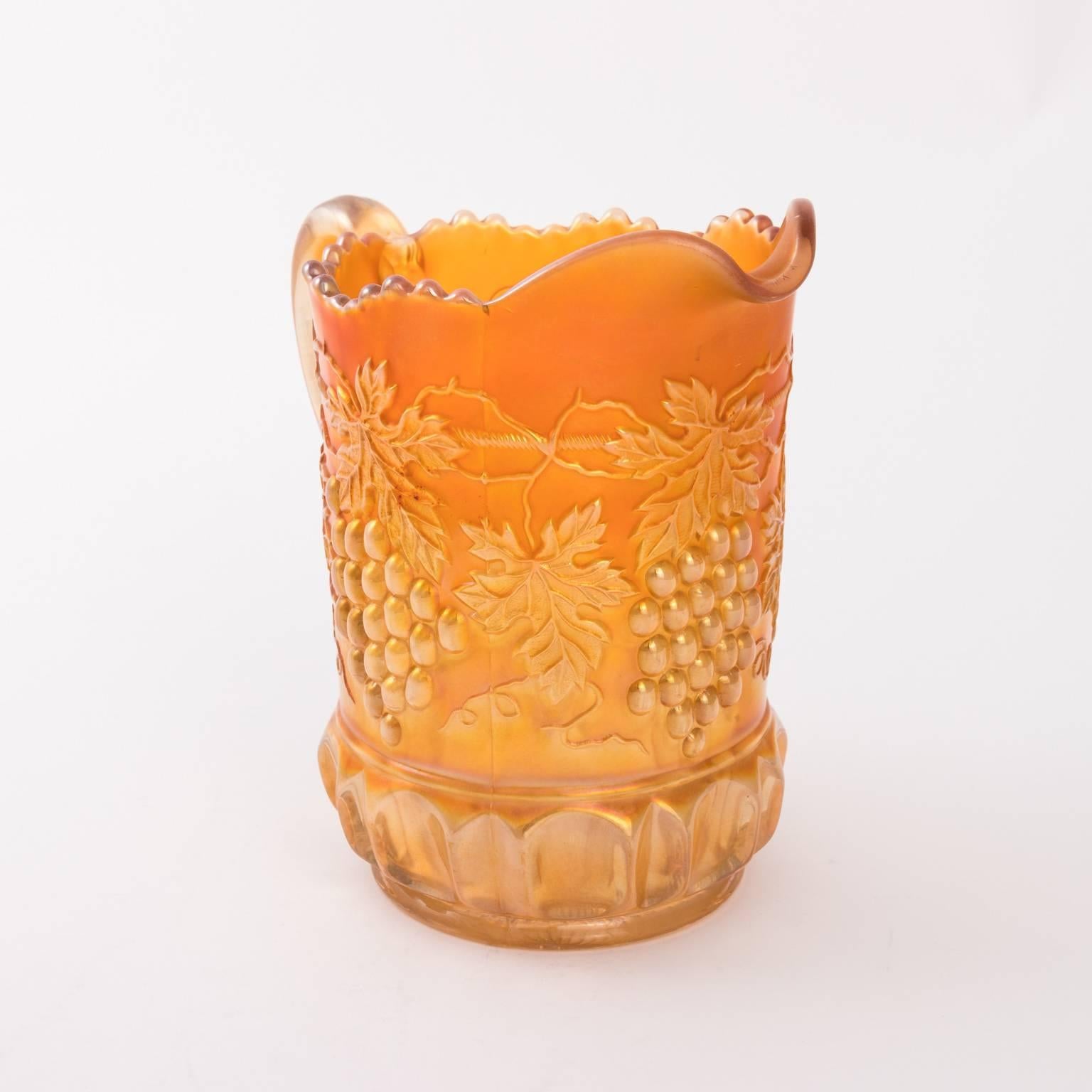 Glass Carnival Lemonade Set Pitcher and Six Tumblers For Sale
