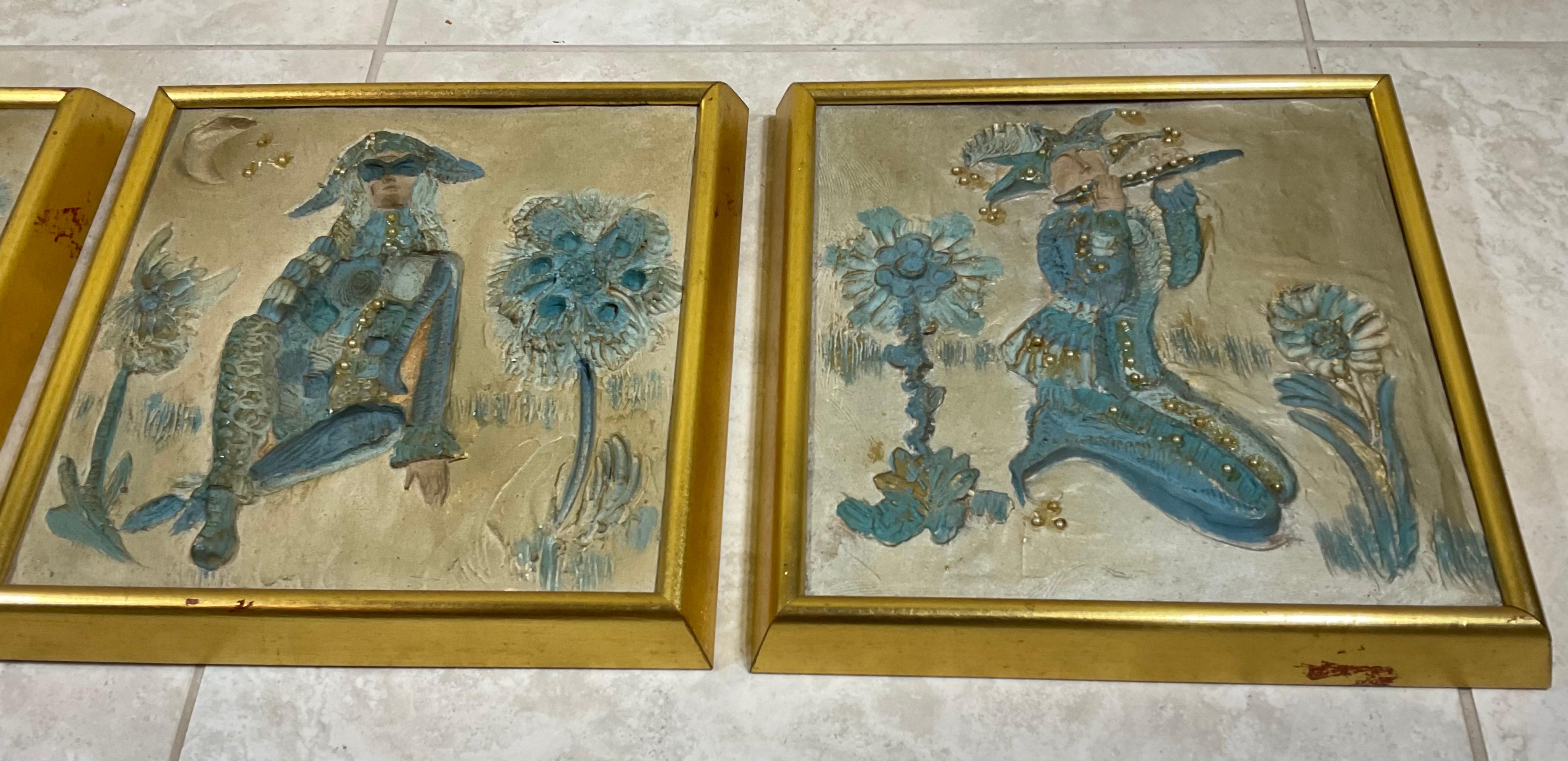 Italian Carnival of Venice Four Vintage Hanging Tiles For Sale