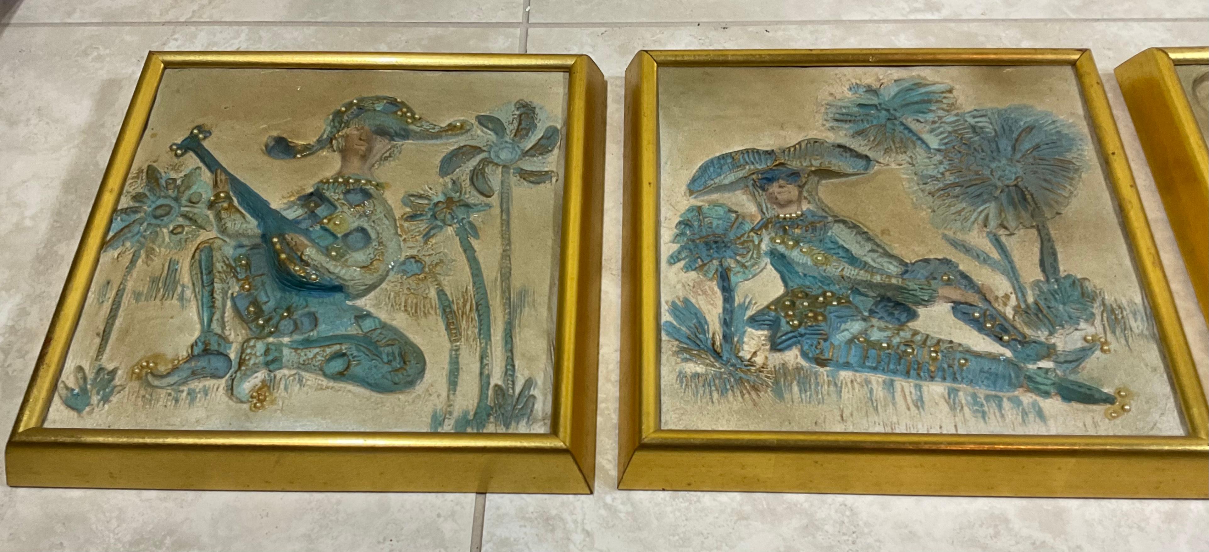 Hand-Crafted Carnival of Venice Four Vintage Hanging Tiles For Sale