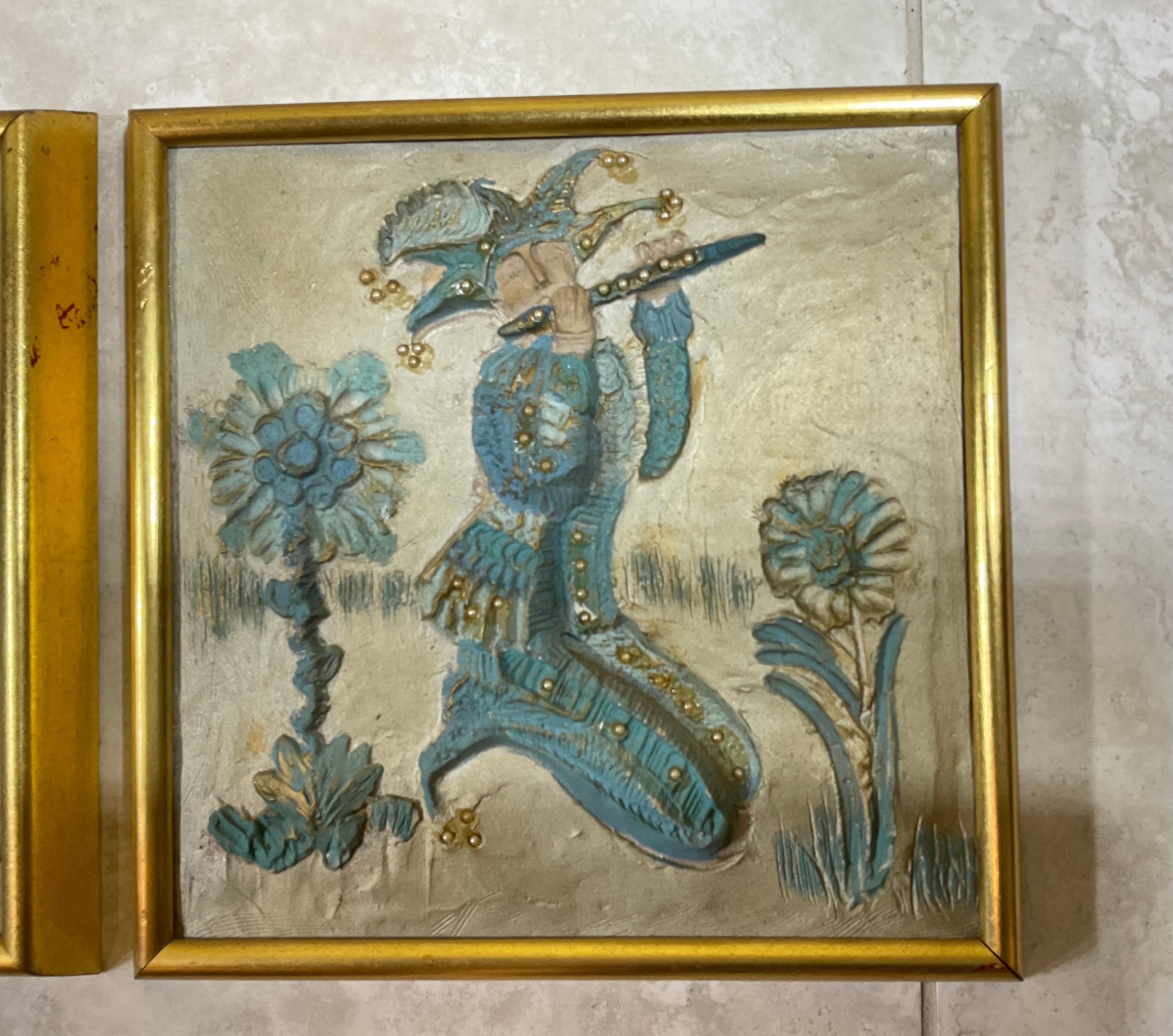 Carnival of Venice Four Vintage Hanging Tiles In Good Condition For Sale In Delray Beach, FL