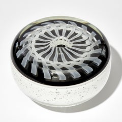 Carnivale, repeat patterned black & white blown glass sculpture by Peter Bowles
