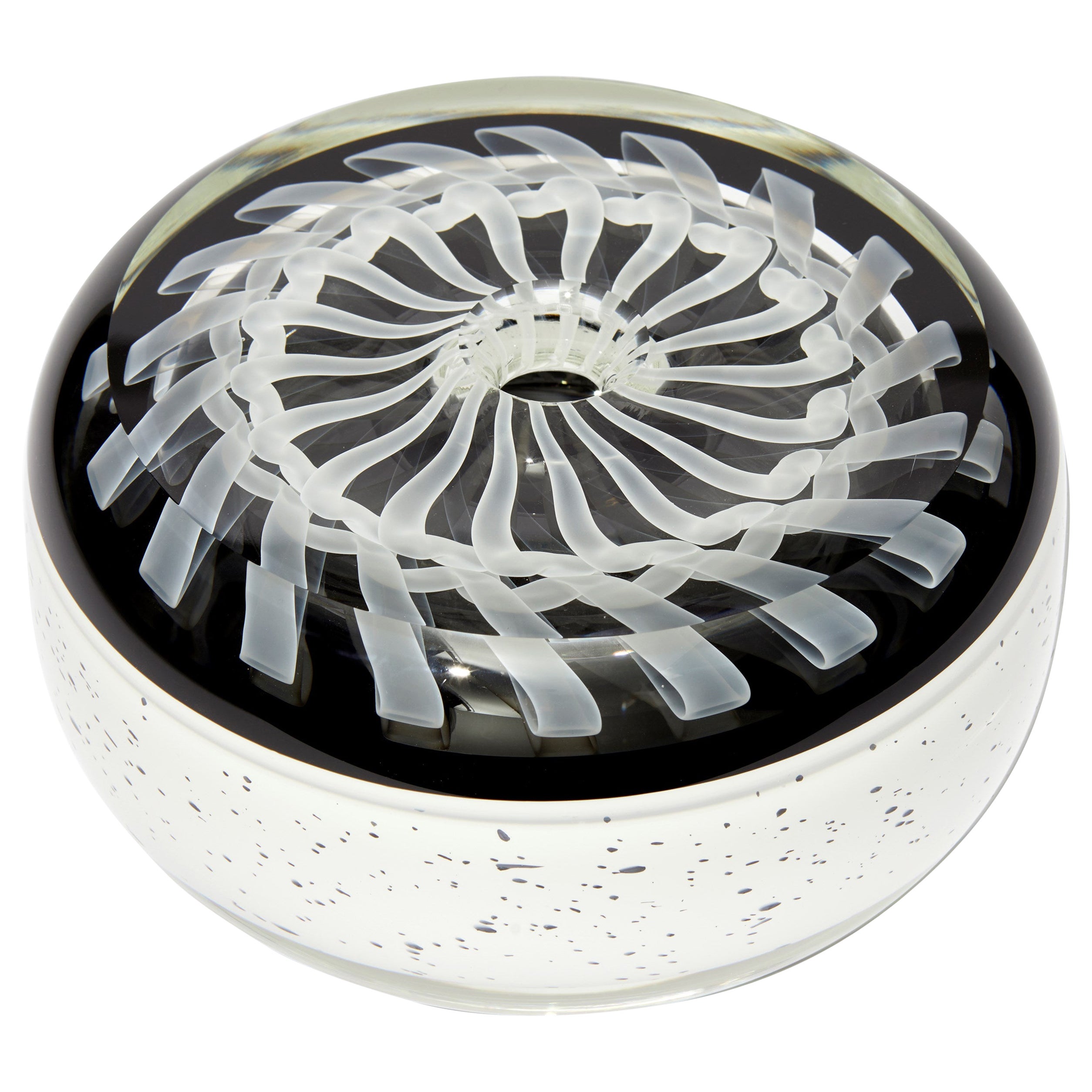 Carnivale, repeat patterned black & white blown glass sculpture by Peter Bowles