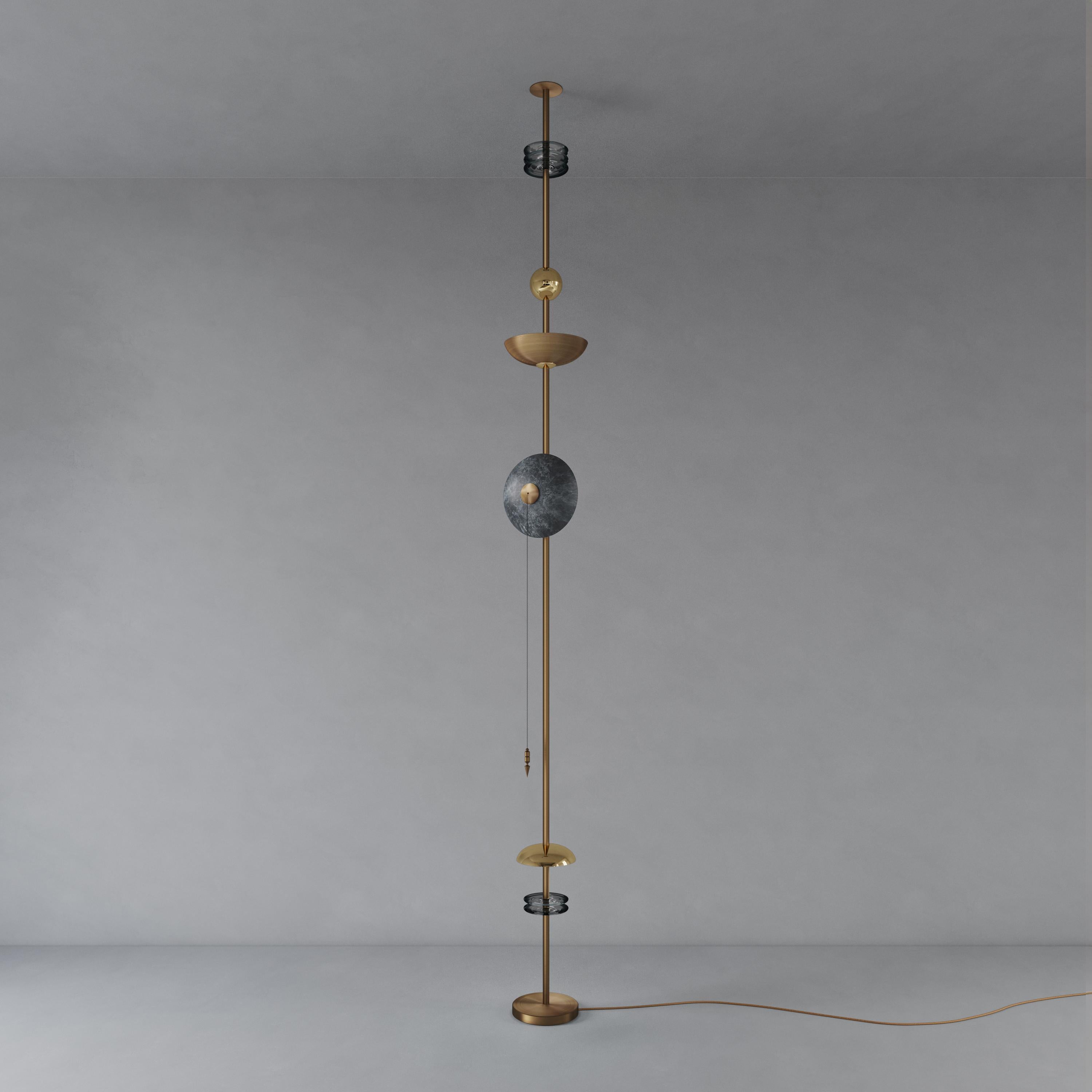 British 'Carnivale Roncalli' Handmade Callisto Patinated Brass Floor to Ceiling Light For Sale