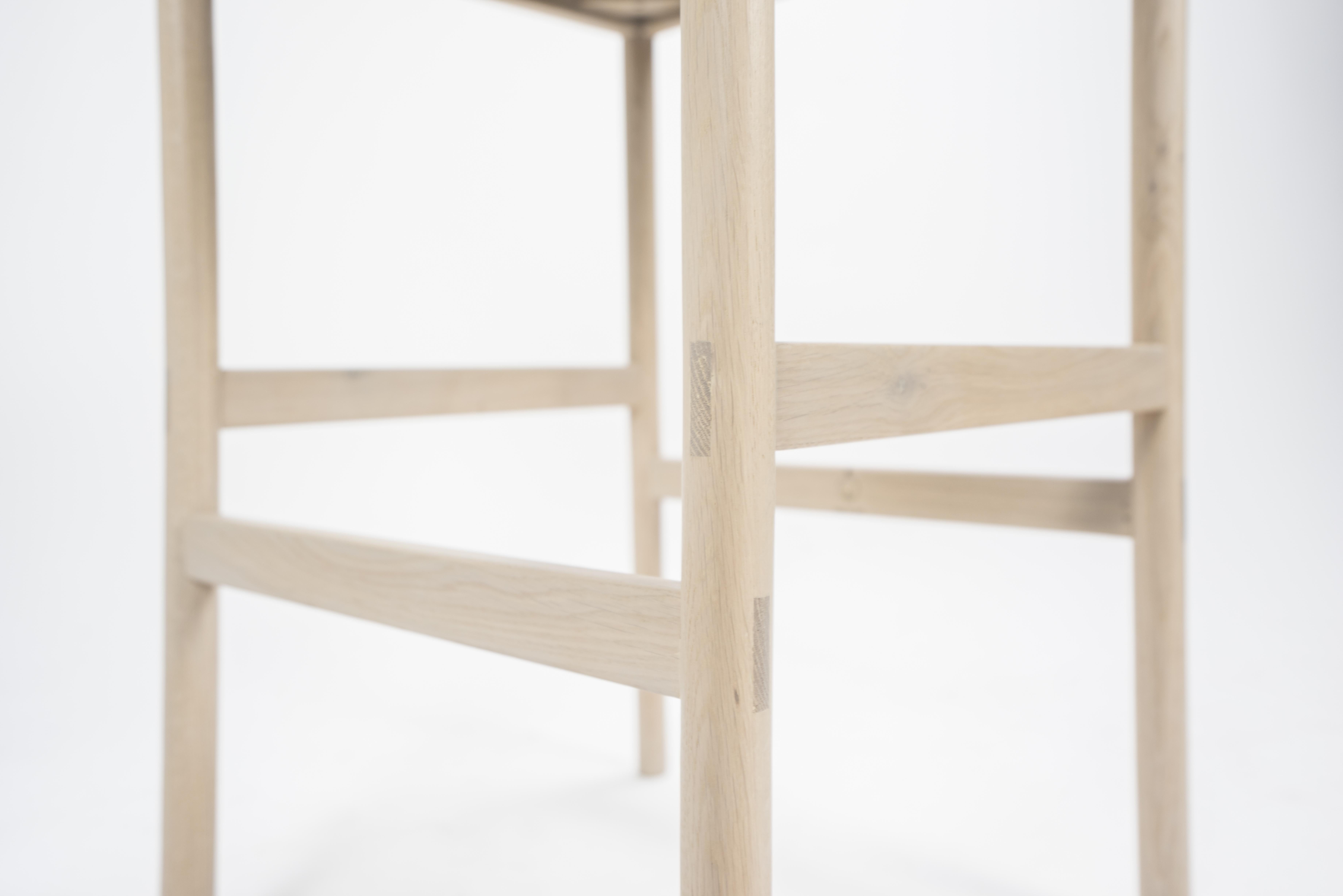 Joinery Carob Bar Stool by Sun at Six, Nude Minimalist Stool in Oak Wood and Leather For Sale