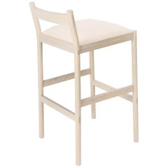 Carob Bar Stool by Sun at Six, Nude Minimalist Stool in Oak Wood and Leather