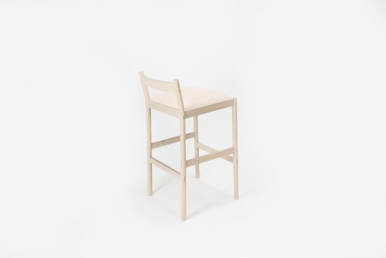 Chinese Carob Counter Stool by Sun at Six, Nude Minimalist Stool in Oak Wood For Sale
