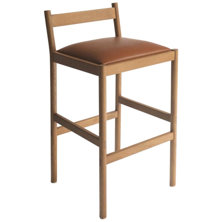 Carob Counter Stool by Sun at Six, Sienna Minimalist Stool in Oak Wood For Sale