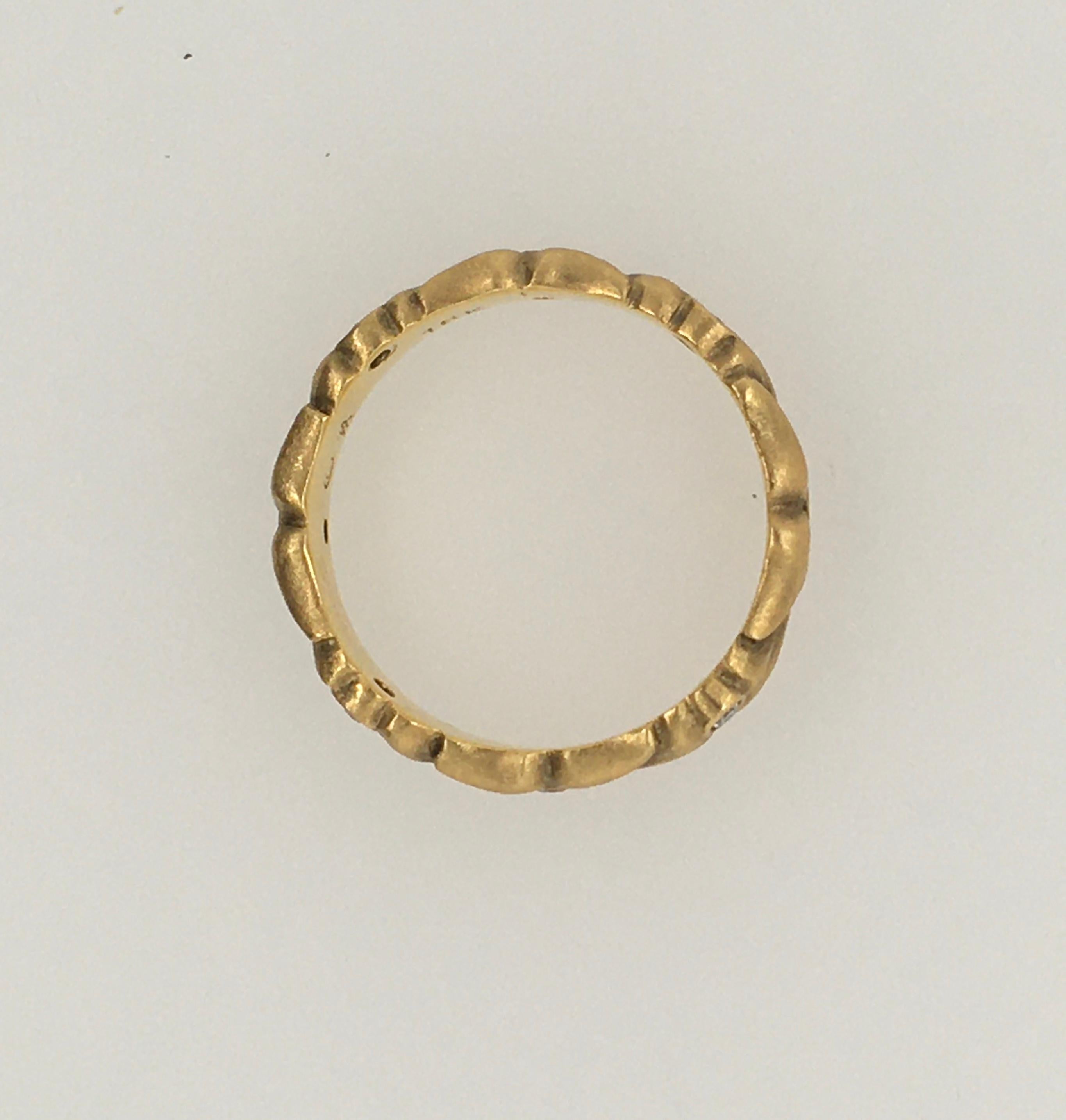 Modern CAROL ACKERMAN Eight .12 Ct Diamonds Surrounding Gold Carved Leaf Wedding Ring For Sale