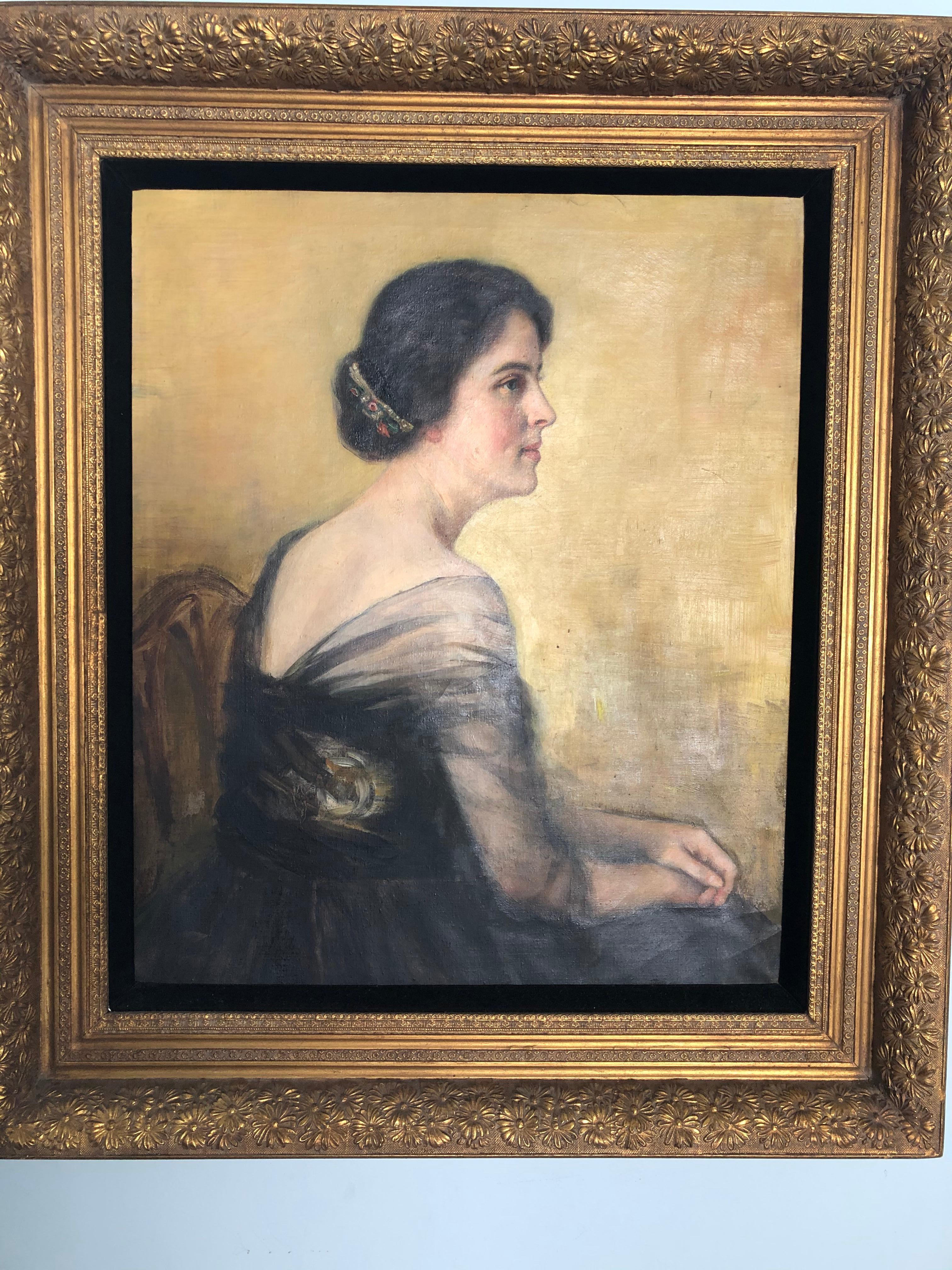 Carol Aus  Portrait du portrait de  Une femme dans un cadre spectaculaire du 19ème siècle en vente 1