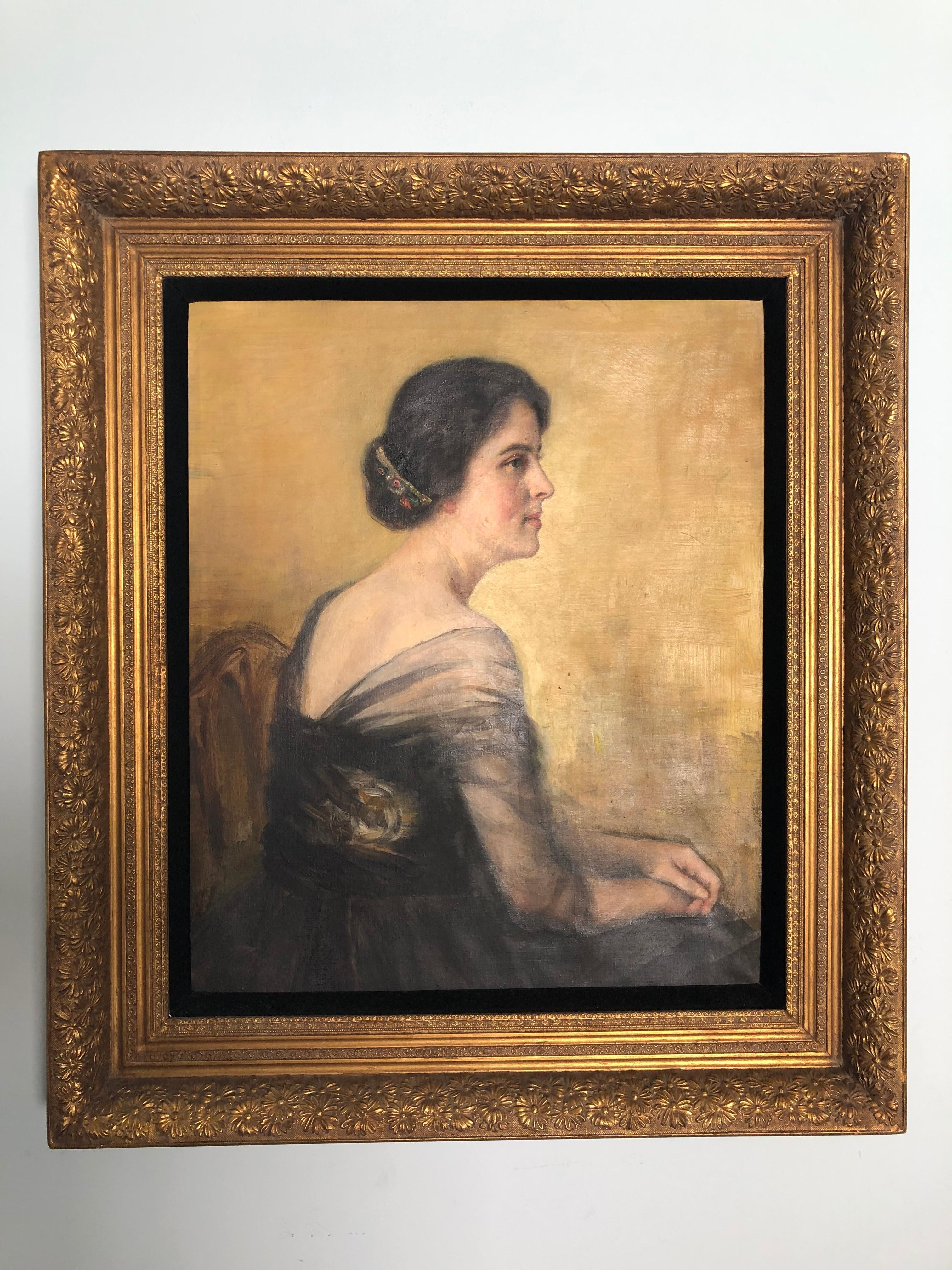 Carol Aus  Portrait de  Une dame dans un cadre spectaculaire du 19e siècle en vente 2