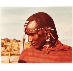 Rare Vintage Color C Print Photograph African Maasai Warrior Chromogenic Photo