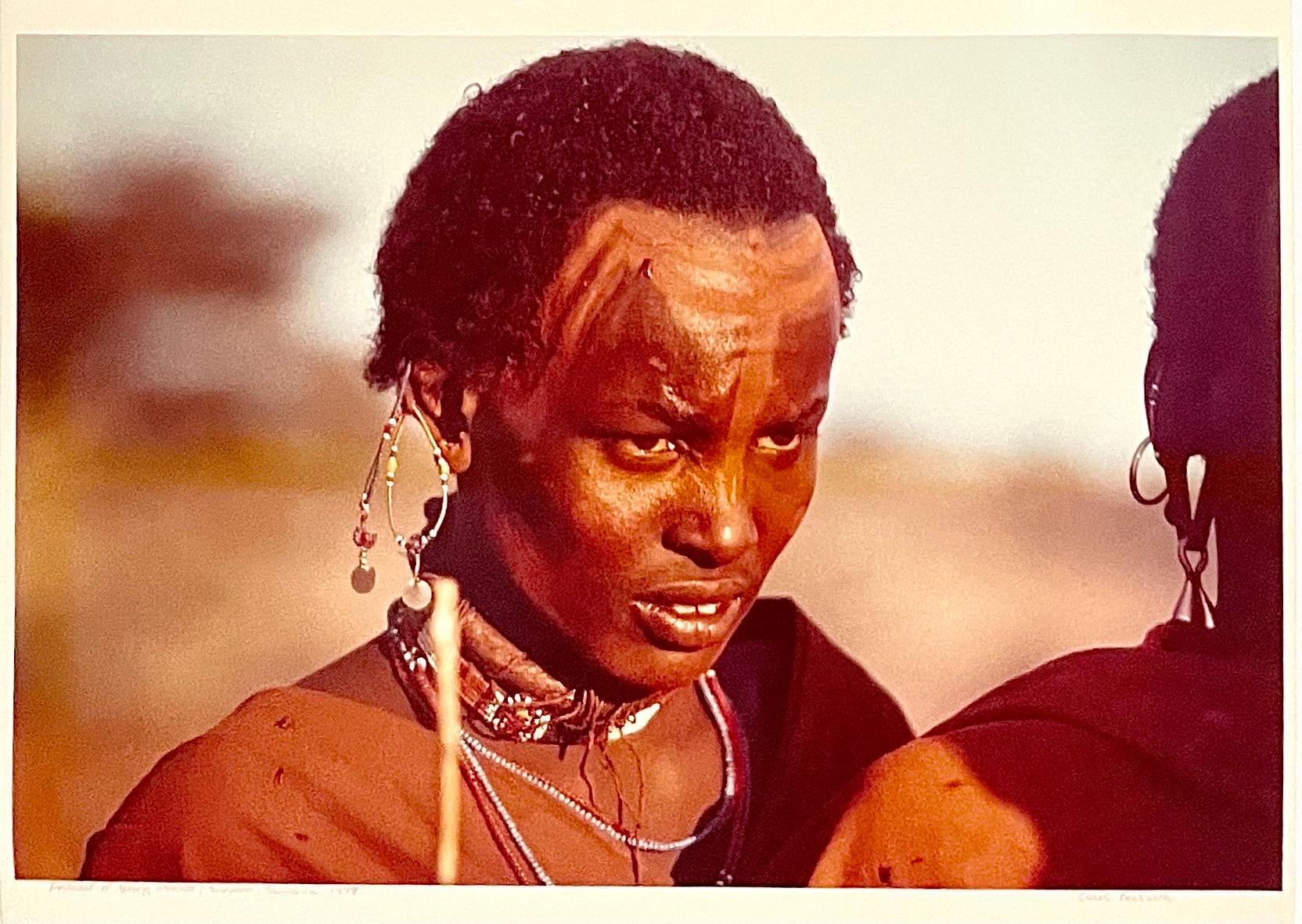 Carol Beckwith Portrait Photograph - Rare Vintage Color C Print Photograph African Maasai Warrior Chromogenic Photo 